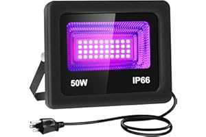 FastDeng Black Lights for Glow Party - 50W LED Flood Light with US 3-Plug, Waterproof IP66 Blacklight for Halloween Dance Party, Stage Lighting, Body Paint, Aquarium, Fluorescent Poster, Neon Glow