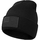 GUMMAUC American Flag Beanie for Men Women - Leather USA Flag Patch, Cuffed Beanie for Tactical Winter Warm Hat