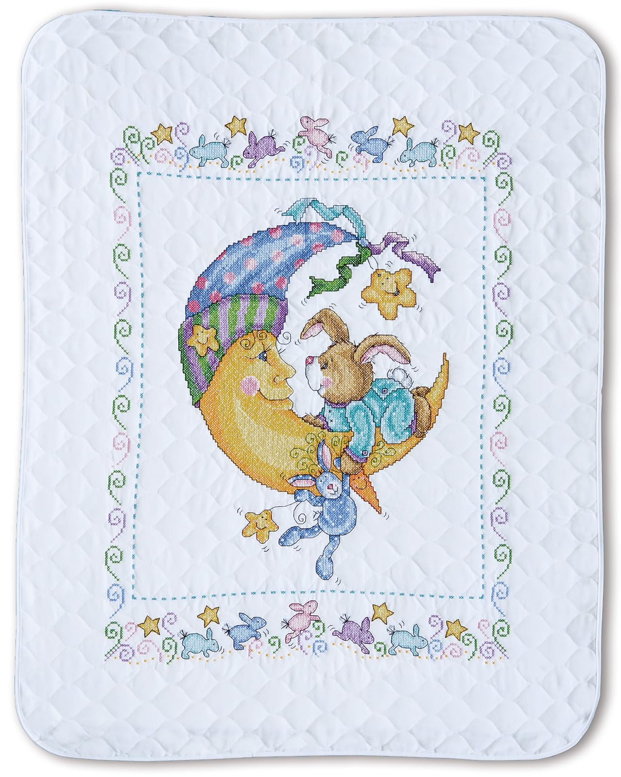 Photo 1 of Design Works Crafts T21761 Tobin Stamped Baby Quilt, Bunny, 34" X 43" Stamped Baby Quilt, Bunny, White