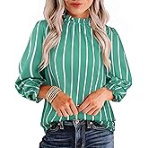 Avanova Women Polka Dot Long Sleeve Blouse Shirts Work Mock Neck Ruffle Top