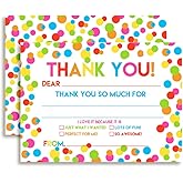 Polka Dot Rainbow Theme Kids Birthday Party Thank You Cards, 10 Fill-In 4x5.5 Notes with Envelopes, Colorful Neon Fun Design for Child Appreciation, Made in USA by Amanda Creation