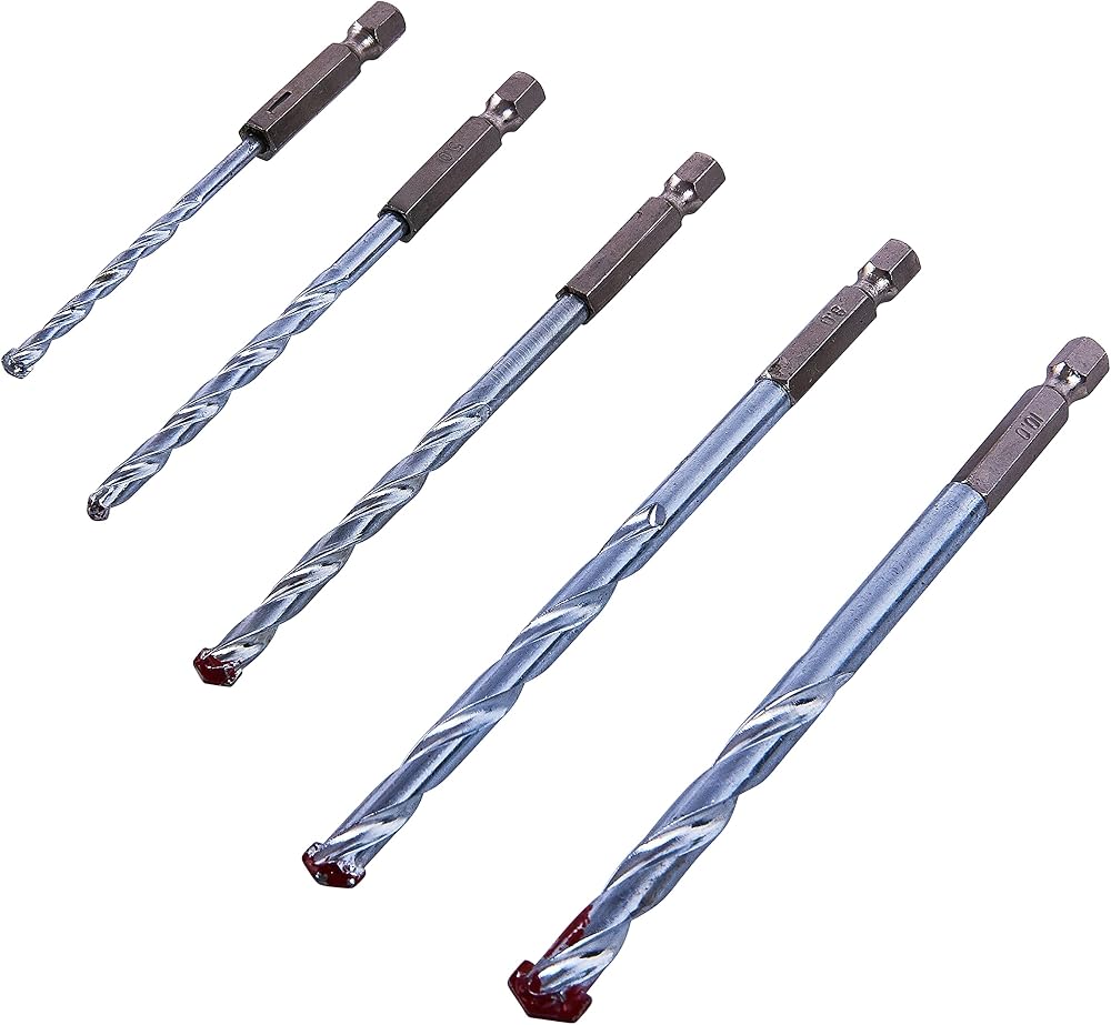 Amtech F1730 5 Piece Hex Shank Masonry Drill Bit Set 4-10mm Hardened Steel