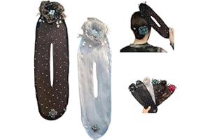 RIYUNE Hand Embroidered Flowers Deft Bun,Deft Bun Hair Twister,Ball Hair Clip,Flower Hair Bun Roller,Sheer Fabric Hair Bun Maker for Long Thick Hair Accessories for Women Girls (2pcs)