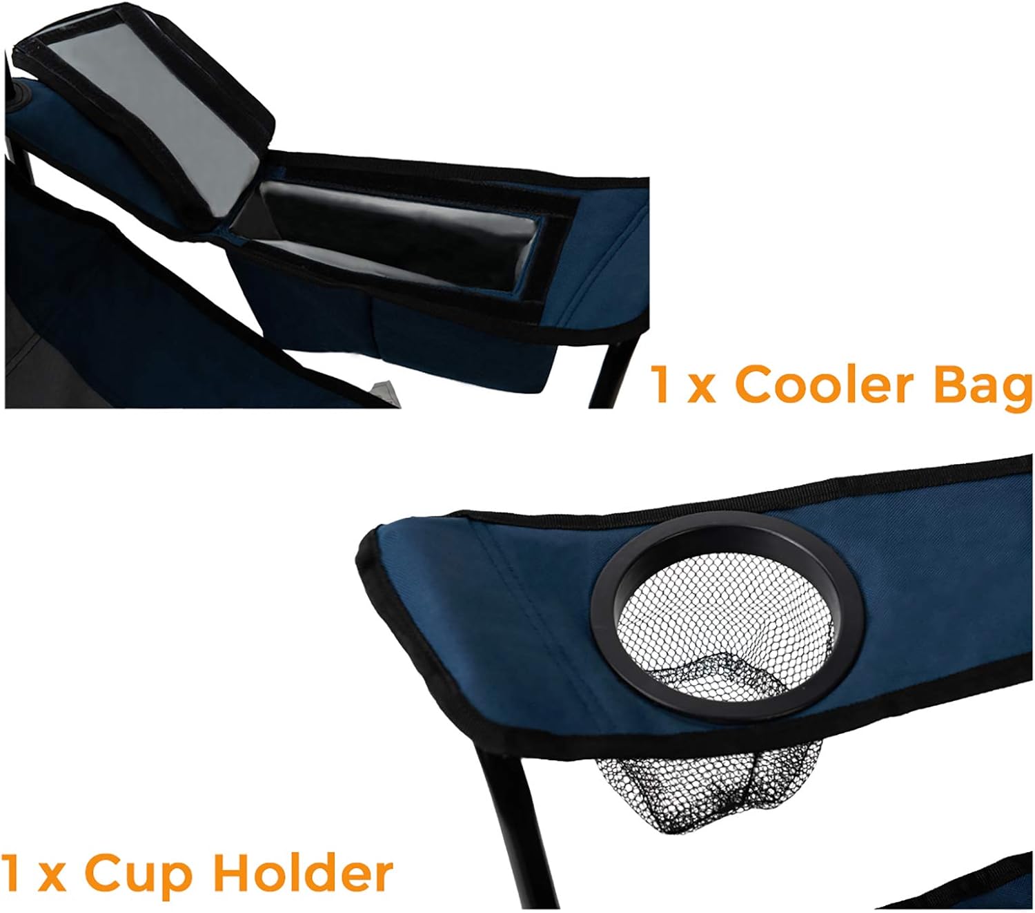 Pacific Pass Full Back Quad Chair for Outdoor and Camping with Cooler and Cup Holder, Carry Bag Included, Supports 300lbs, Middle, Blue/Gray: Sports & Outdoors