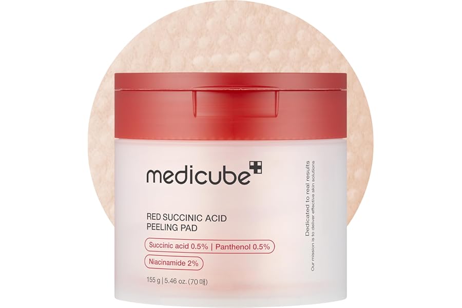 Medicube Red Succinic Acid Panthenol Facial Peeling Pads – Exfoliating Toner Pads for Breakout-Prone Skin with Niacinamide, AHA, BHA, and Soothing Panthenol – Non-Comedogenic