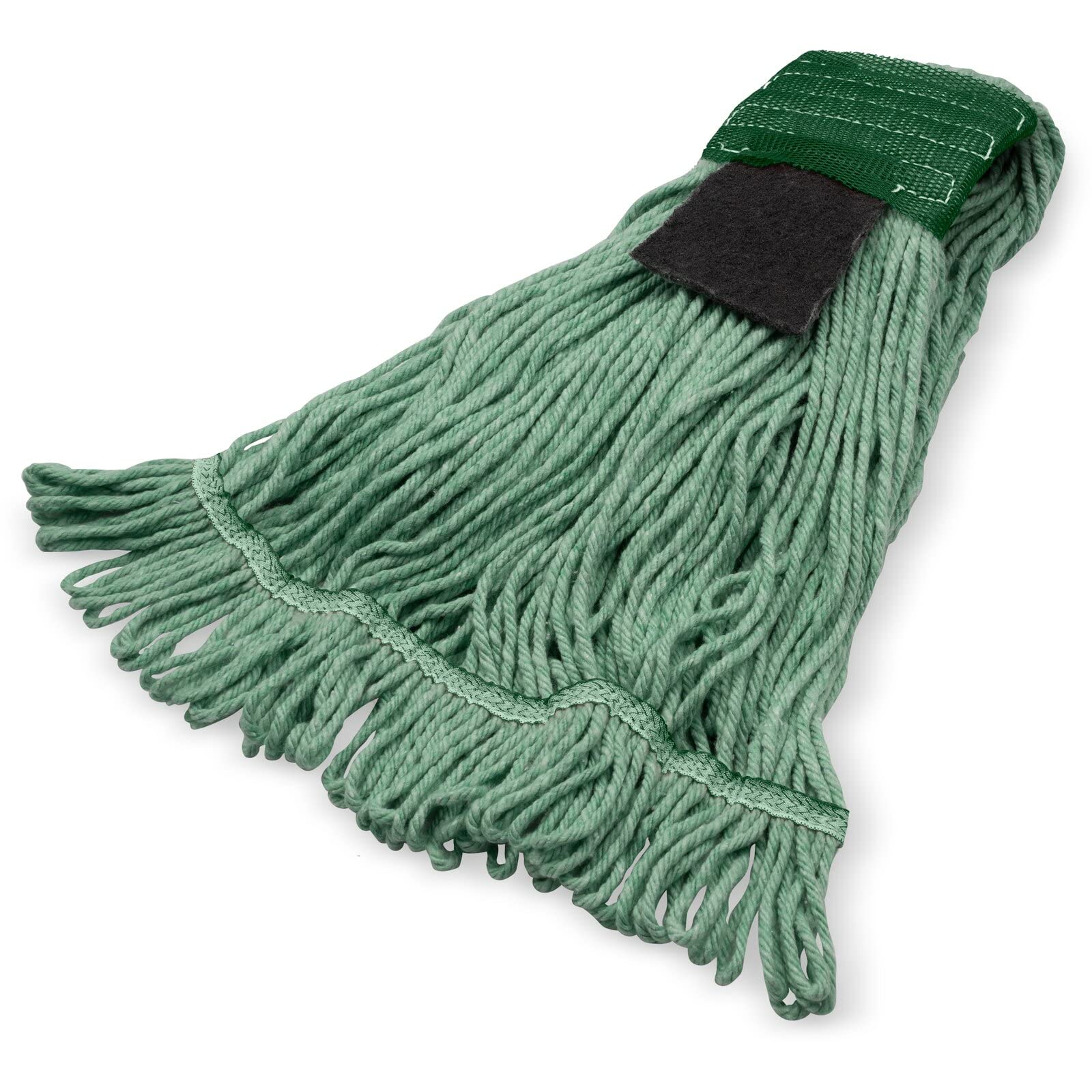 SPARTA Flo-Pac Acrylic Mop Head, Loop-Ended, Wide Band with 5″ Green Band with Scrubber for Organized Cleaning, Medium, Green, (Pack of 12)