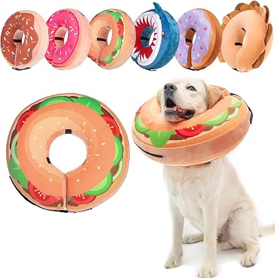 BEAUTYZOO Dog Cone Alternative M Inflatable Donut E-Collar Brown Burger