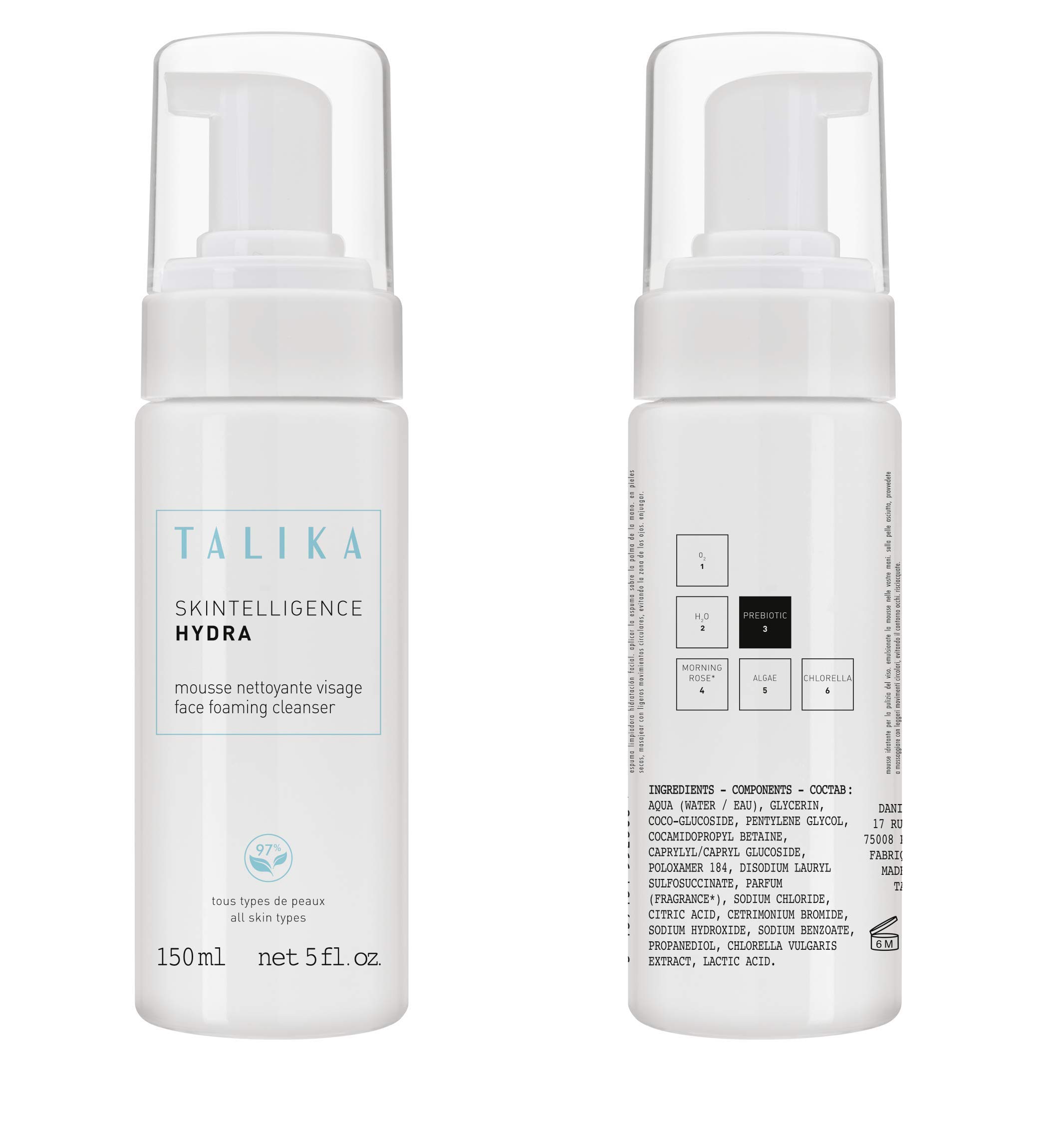 TALIKA Moisturising Facial Cleansing Foam -Skintelligence Hydra Face Foaming Cleanser (Cleanses, Tightens Pores and Smoothes) For All Skin Types, 1 count