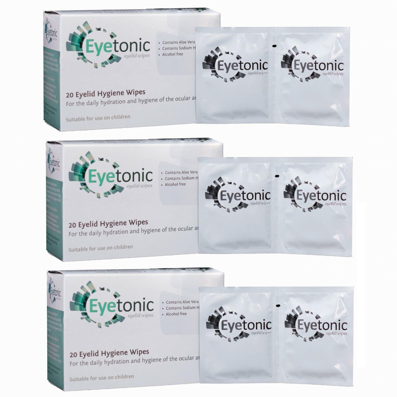 3 x Boxes Eyetonic Eyelid Wipes with Aloe Vera 20 Wipes per Box (60)