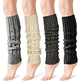PT Haahoos Women Leg Warmers, 4 Pairs Fashion Cute Cable Knit Leg Warmers, Winter Warm Long Boot Socks