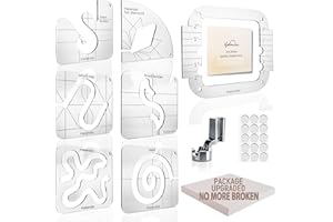 Halandar 6 Pcs Free Motion Quilting Template Series with 1 Quilting Frame 1 Ruler Foot 15 Non-Slip Mats 1 Instruction, 3mm Acrylic Templates for DIY Quilting Tool on Sewing Machine Ruler