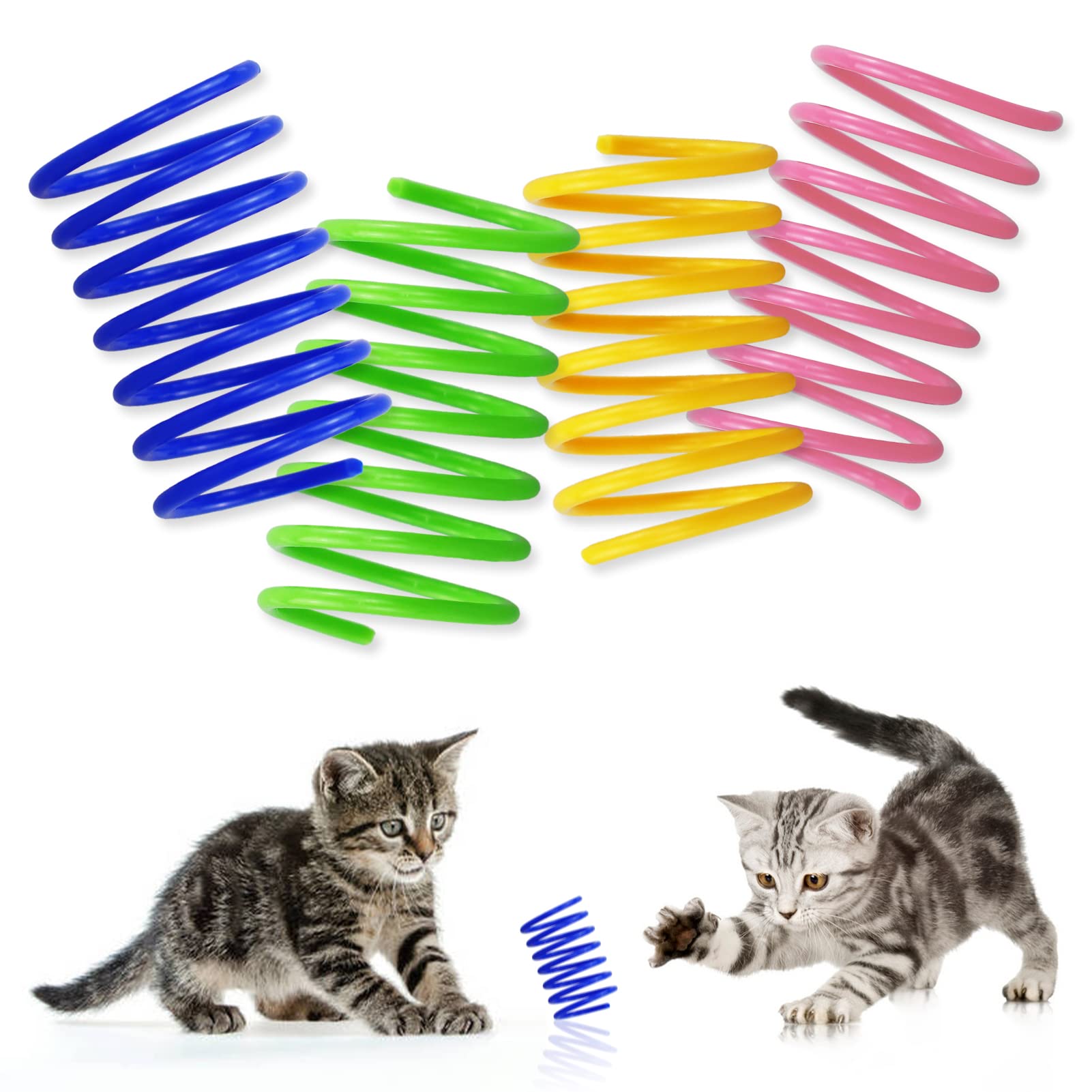 LAMXD 20 Pcs Colorful Spring Cat Toys - BPA-free Plastic Coil Spiral Springs Pet Interactive Toys for Kitten Pets Novelty Gift