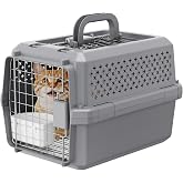 RIZZARI Small Hard Pet Carrier: Secure Travel Crate for Cats &amp; Small Dogs | Secure Wire Door / Multi-Side Ventilation / Lightweight Shell / Top Carry Handle / Food Bowl Included
