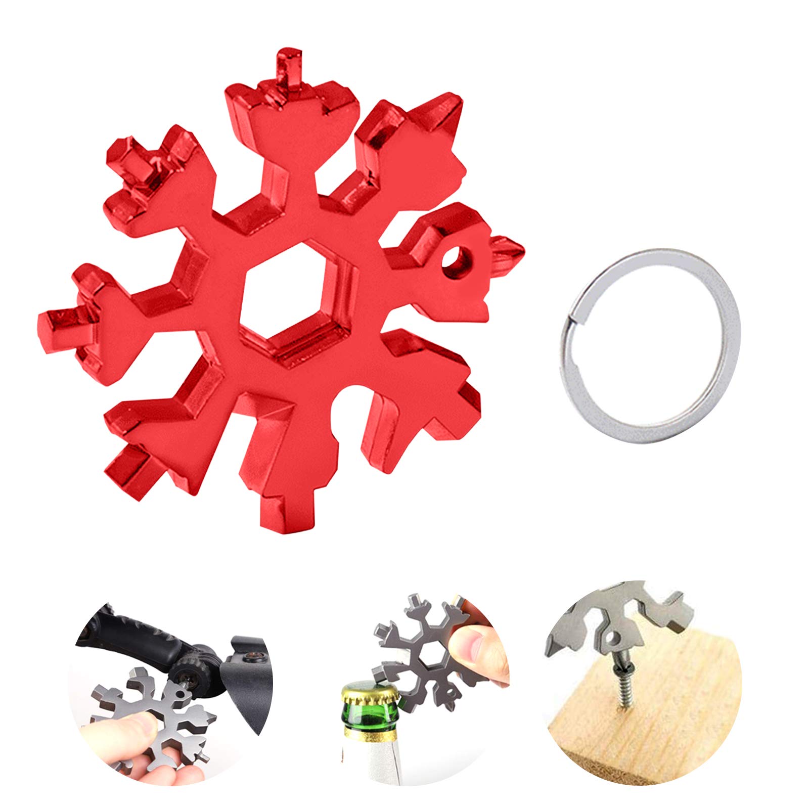 Gxhong Snowflake Multifunction Tool Card 18 in 1 Portable Snowflake Tool with Keyring, Keychain Screwdriver Bottle Opener for Outdoor Adventure Travel, Christmas Decorations