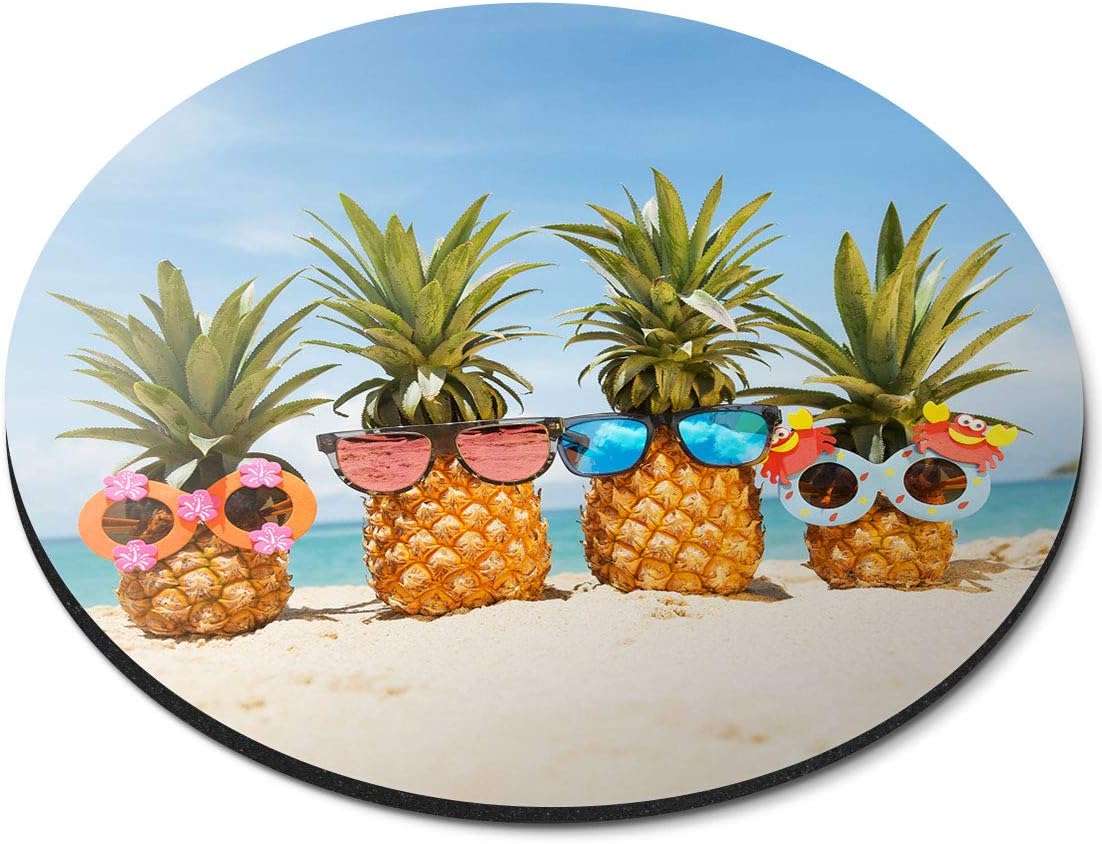Pineapples on Beach Family - Flexible Round 5mm Rubber Mouse Mat Pad Office Home Novelty Printed Desk Accessory 16726