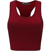 OThread & Co. Women's Basic Crop Tops Stretchy Casual Scoop Neck Racerback Sports Crop Tank Top