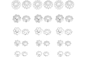 UNICRAFTALE 50pcs 5 Sizes Flower Bead Caps Silver Bead Caps Spacers Stainless Steel Spacer End Caps for Bracelet Necklace Jewelry Making 0.9-1.6mm Hole