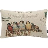 TRENDIN Vintage Bird Style Cotton Linen Decor Throw Pillow Covers, 20 x 12 Inches PL232TR