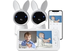 ARENTI Split-Screen Video Baby Monitor, Audio Monitor with Two 2K UHD WiFi Cameras,5" Color 720P Display,Night Vision,Cry Detection,Motion Detection,Temp&Humidity Sensor,Two Way Talk,App Control
