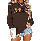 Thanksgiving Sweatshirts for Women Chenille Thankful Sweatshirt Fall Colorful Letter Print Pullover Oversized Tops