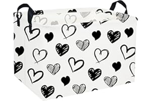 Sanjiaofen Rectangular Kids Basket,Heart Storage Basket Organizer.Cute Storage Bin with Handles. Kids Basket,Girls Room Decor,Toys Box,Books Basket, Gifts Basket Empty.(Black Heart)