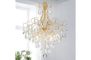 WUZUPS Crystal Chandelier 5-Light Pendant Ceiling Light Modern Lighting Fixture for Dining Room Hallway Bedroom Kitchen Bathroom, H 22.4" x W 18.3", E12 Base, Gold