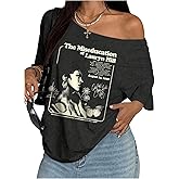 SOLY HUX Women's Plus Size Off The Shoulder Graphic Tees Retro Short Sleeve T Shirts Vintage Streetwear