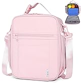 NOL Nylon Waterproof Kids Lunch Bag, Insulated Lunch Bag, Lunch box Cooler, Reusable, Zip Closure with Buckle Handle Holds Lunch Box, Snacks & Water Bottle for School Work,Pink