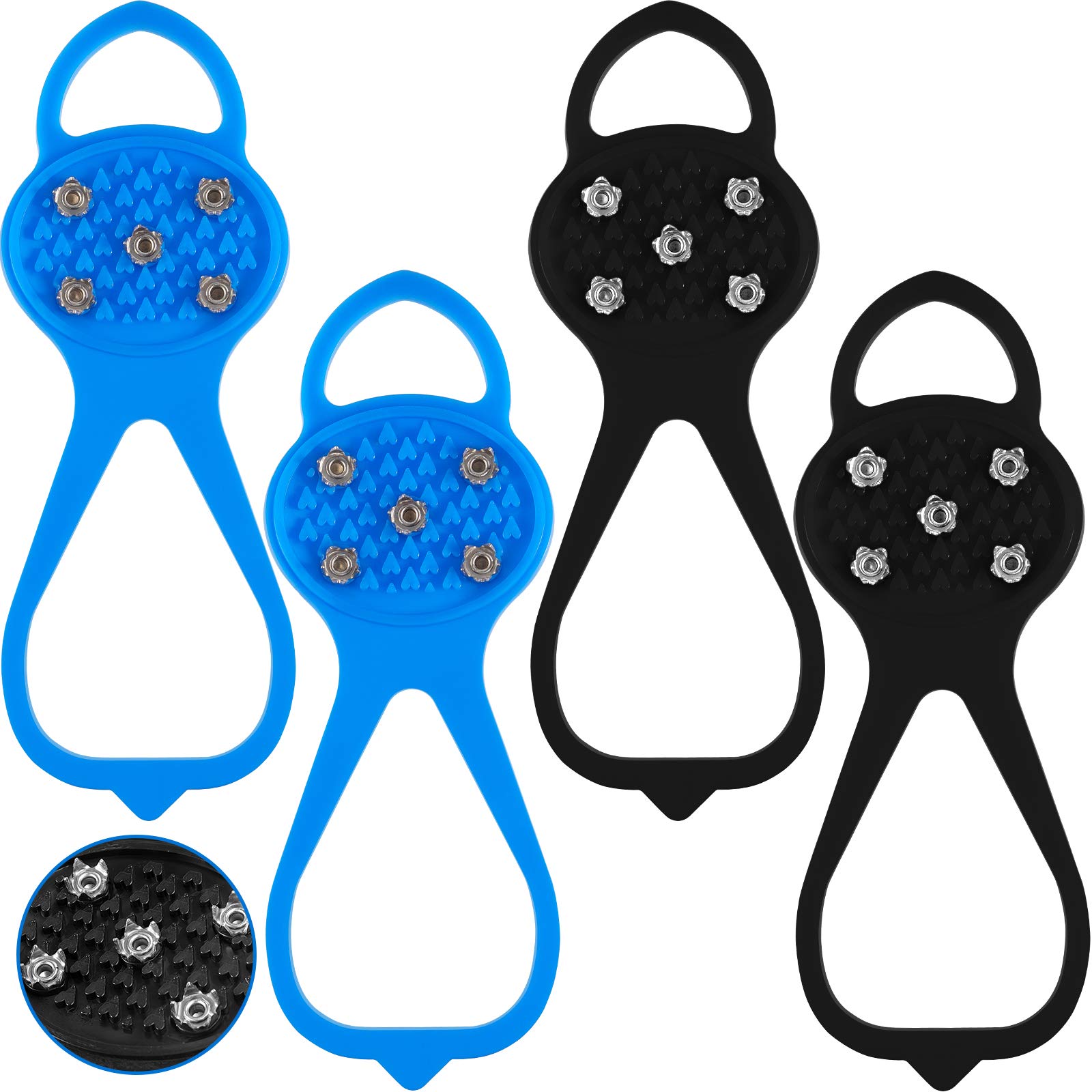 2 Pairs 5 Teeth Universal Walk Traction Cleats Non-Slip Snow Ice Grips Crampons for Hiking Walking Outdoor Sport Boots Shoes