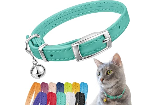 CollarDirect Leather Cat Collar with Bell - Kitten Collar, Small and Big Cat Collar for Boy Cats, Girl Cats with Safety Elast