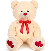 MaoGoLan Giant Teddy Bear Plush 47",Big Teddy Bear Stuffed Animal with Heart Footprints and Heart Nose,4ft Large Valentines Bear for Girlfriend,Wife,Lover-Anniversary, Birthday,Long Distance