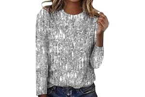 GIERIDUC Womens Shirts Plus Size 3/4 Long Sleeve Sequin Tunic Tops Sparkly Party Club Blouse Cute Round Neck Glitter Pullover