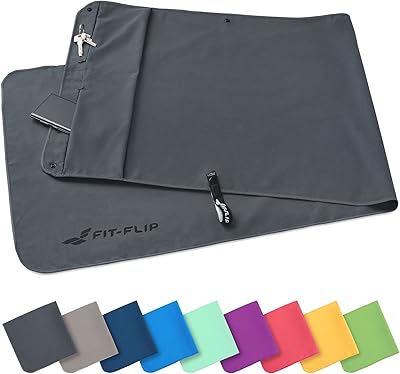 Fit-Flip Fitness Handtuch aus Mikrofaser - mit Magnet und Reißverschluss Tasche - Fitnesshandtuch für Sport und Gym - Kompakt, rutschfest & Schnelltrocknend - Sporthandtuch Fitnessstudio