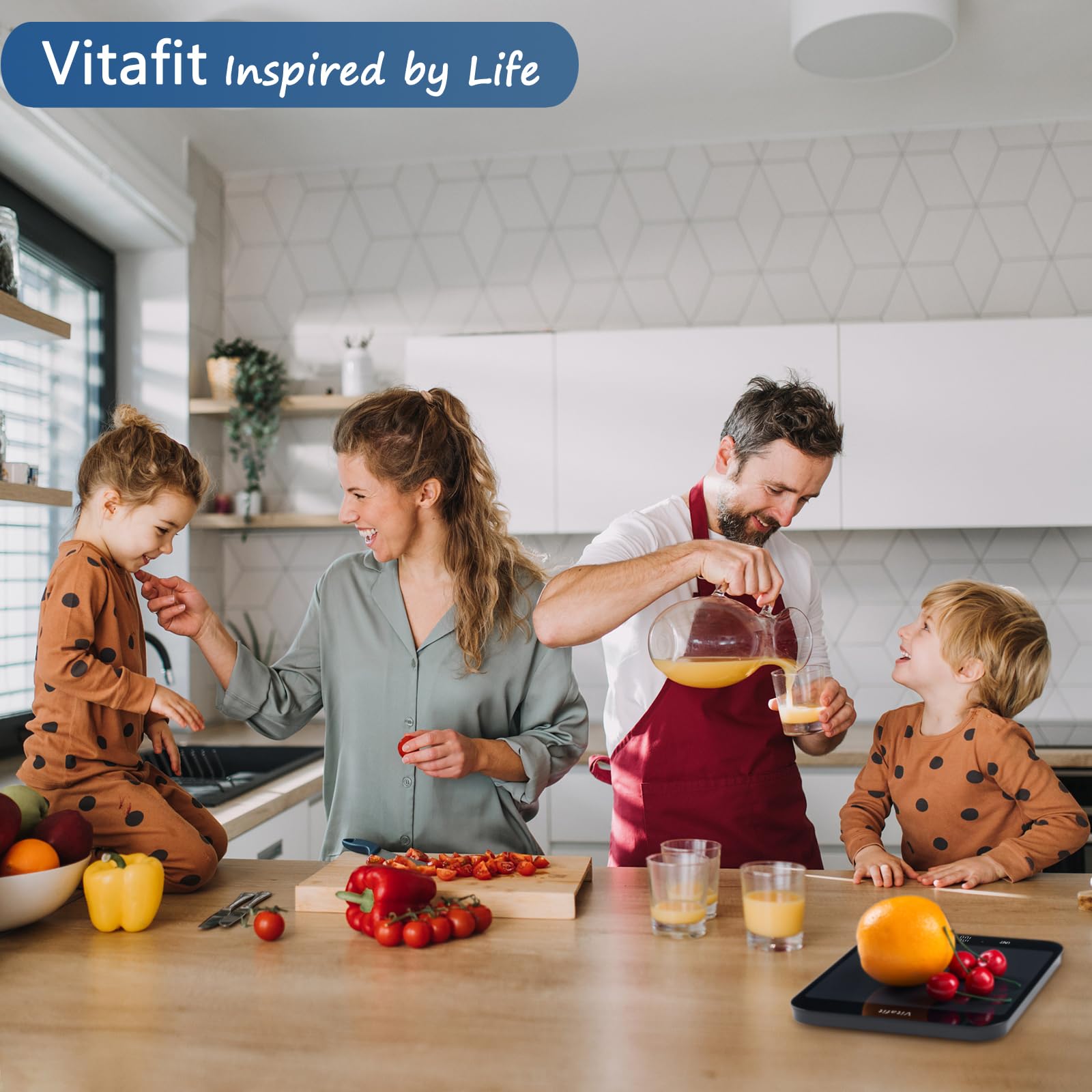 Vitafit 15 kg Digital Kitchen Scale, Multifunctional Food Scale, Digital Scale, Letter Scales with LED Display, Tempered Glass, Weight Gram, 1 g, Correctness, Black