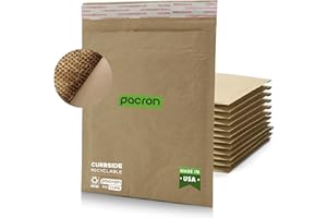 PACRON 100% Curbside Recyclable Hex coat Paper Honeycomb Padded Mailers, 8.5 x 12” - #2, Case of 100, Tamper Resistant Self-Sealing mailing envelopes for Secure Shipping & Packing - Thick, Brown. USA