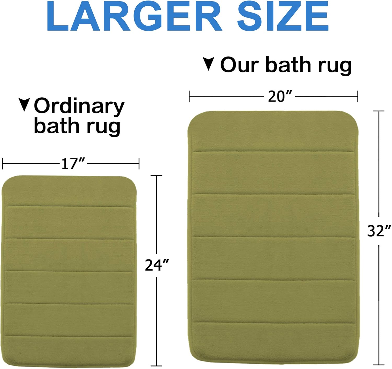 Soft Microfiber Memory Foam Bathroom Rugs Extra Absorbent Slip-Resistant Flannel Fleece Bath Mat Set Non Slip Dry Fast Machine-Washable Bath Mat, Olive Striped Pattern (1 Pack - 20" x 32"): Home & Kitchen