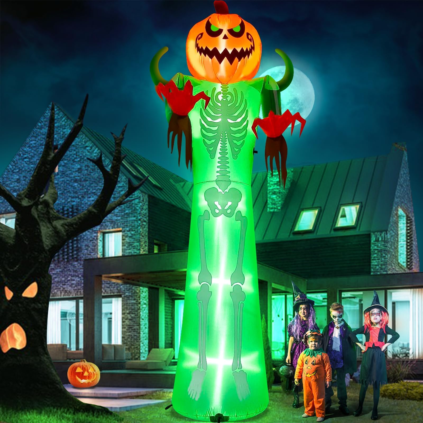 Photo 1 of Kalolary 12FT Halloween Inflatable with LED Light, Giant Pumpkin Halloween Outdoor Decoration Scary Pumpkin Skeleton Blow up Inflatable for Home Family Party Halloween Holiday Yard Lawn Indoor Decor