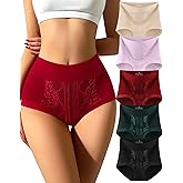Annenmy High Waisted Cotton Women Underwear Soft Full Coverage Briefs Ladies Lace Panties 5 Pack Regular & Plus Size
