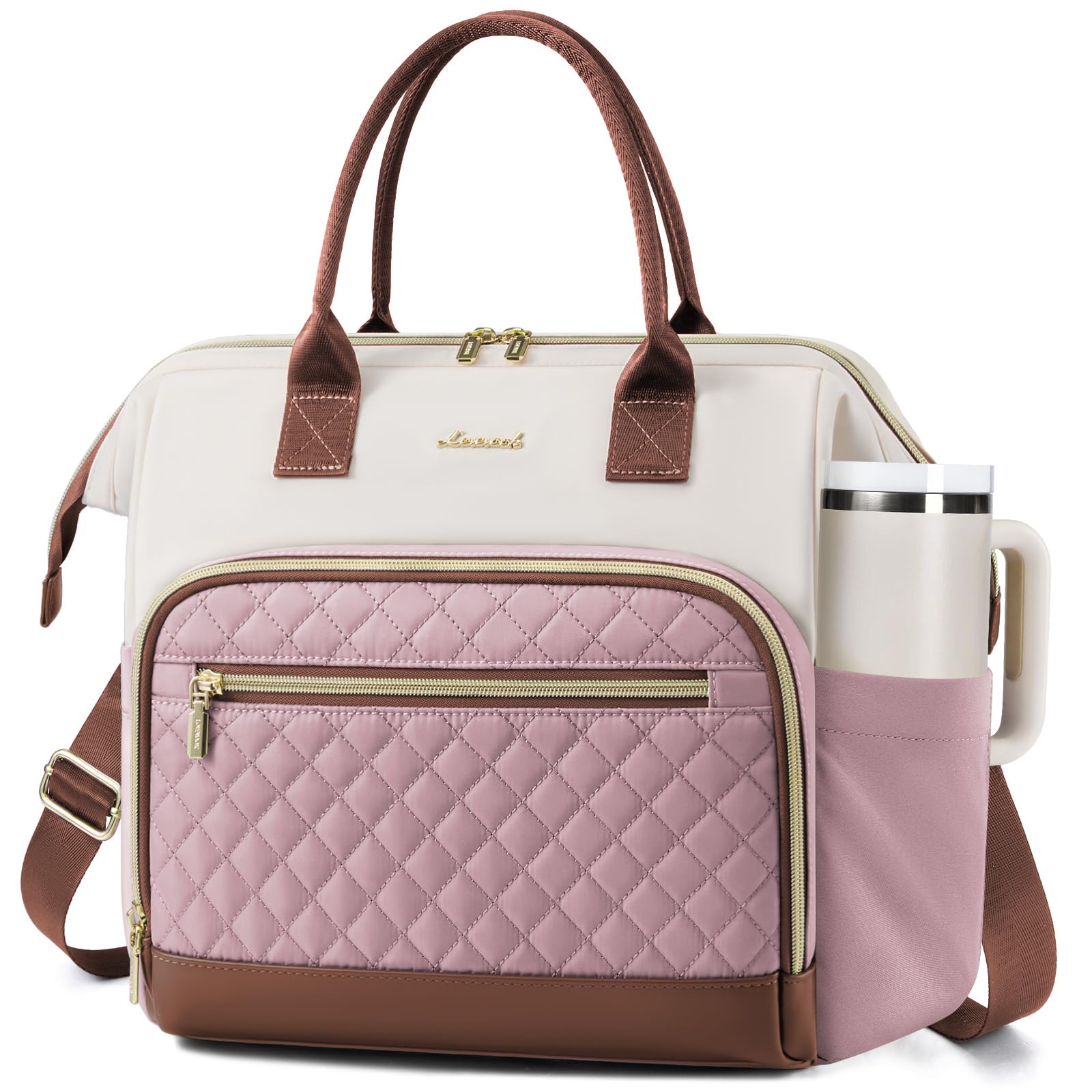 Photo 1 of LOVEVOOK Lunch Bag Women, Insulated Adult Lunch Box for Women Work, Wide Opening Leakproof Cooler Tote Bag for Office Campus Picnic Beach with Shoulder Strap, Loncheras Para Mujer with Cup Holder