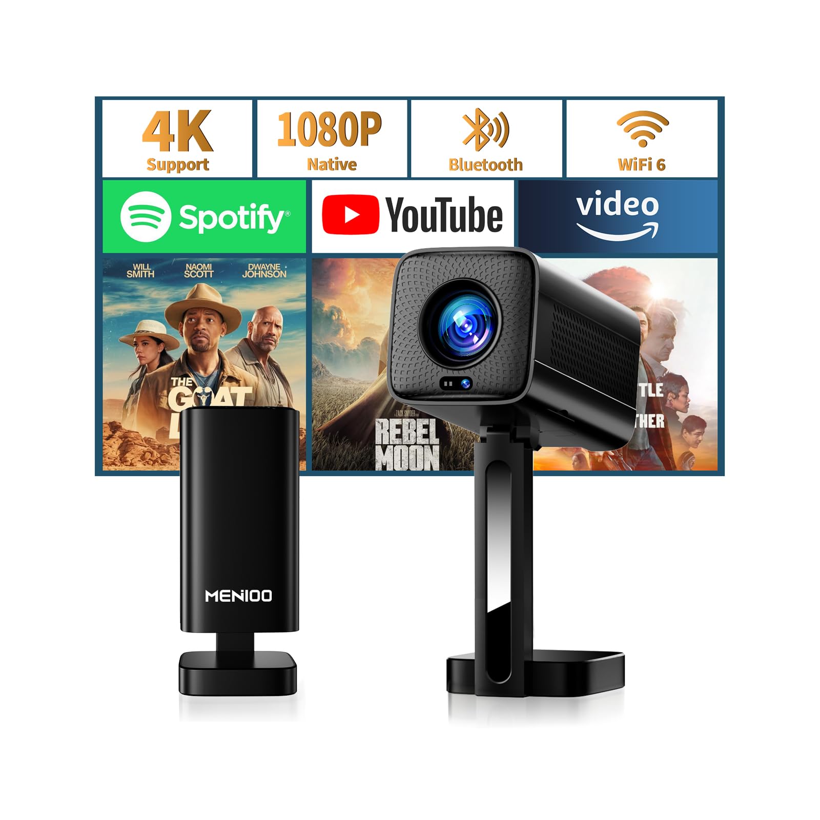 Photo 1 of ***FACTORY SEALED*** Mini Projector [Built-in Apps & 2026 Upgraded] Support 4K 1080P Auto Focus & Keystone Correction 90° Rotatable, Portable Projector with WiFi 6 and Bluetooth 5.4 for HDMI/TV Stick/USB/Laptop - Black