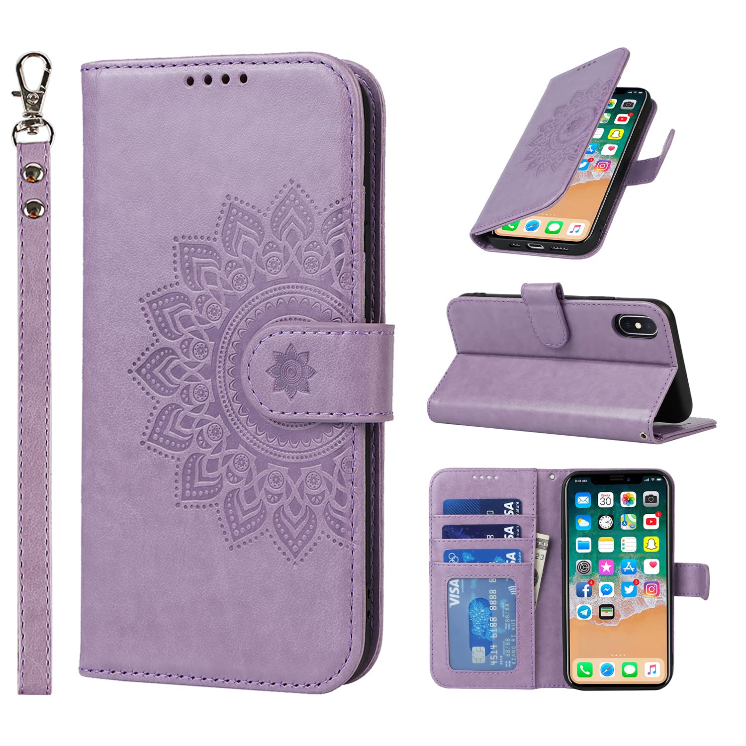 ELTEKER Wallet Case Compatible with iPhone X with [Creadit Card Holders] [Kickstand], PU Leather Phone Cover Flip Wallet Case- Purple — image 1