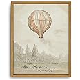 Roslynity Framed Canvas Wall Art Vintage Print Hot Air Balloon Drawing Painting Boy Room Nursery Antique Retro Aesthetic Artwork for Home Living Room Bathroom Cottage Wall Decor (8"x10")