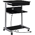 Yaheetech 22 in Laptop Computer Table Home Office Desk with Power Outlet for Small Space, Mobile Compact Corner Workstation with Charging Station and USB Ports on Wheels, Student Writing Table, Black