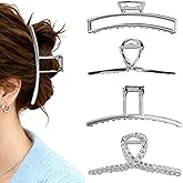 4 Pcs Large Metal Hair Claw Clips for Women, Non-slip Claw Clips with Strong Hold Jaw, Fashion Accessories for Thin Thick Long Curly Hair (Silver2)