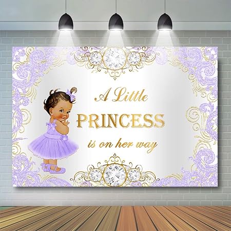 Amazon Mocsicka ロイヤルプリンセス ベビーシャワー 背景 ピンク パープル ゴールド ダイヤモンド プリンセス 背景 女の子のベビーシャワーパーティーバナー 装飾用品 バックペーパー 背景布 通販