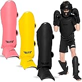 Elite Sports Muay Thai MMA Kickboxing Boys and Girls Shin Guards for Age 4 to 14 Years, Instep Guard Sparring Protective Leg Shin Kick Pads for Kids