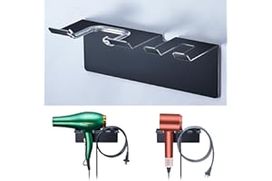 Oukimly Blow Dryer Holder Matte Black, Hair Dryer Wall Mount, Hair Dryer Holder Stainless Steel, Blowdryer Holder for Wall, Hairdryer Holder for Bathroom Dressing Table