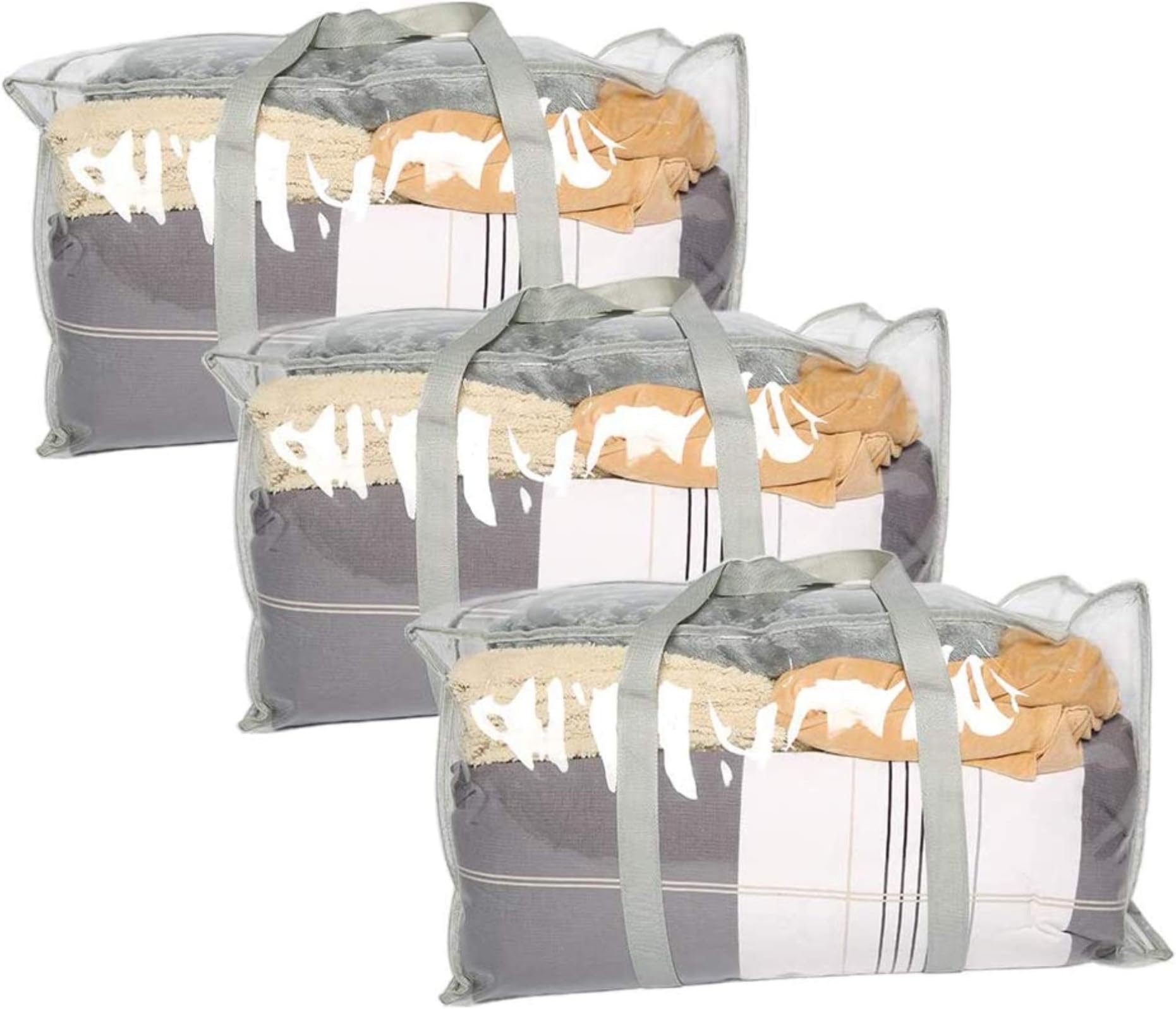 ATBAY Large Moving Bags with Strong Handles and Zippers,No Smell,Storage Bags Transparent 3 Packs
