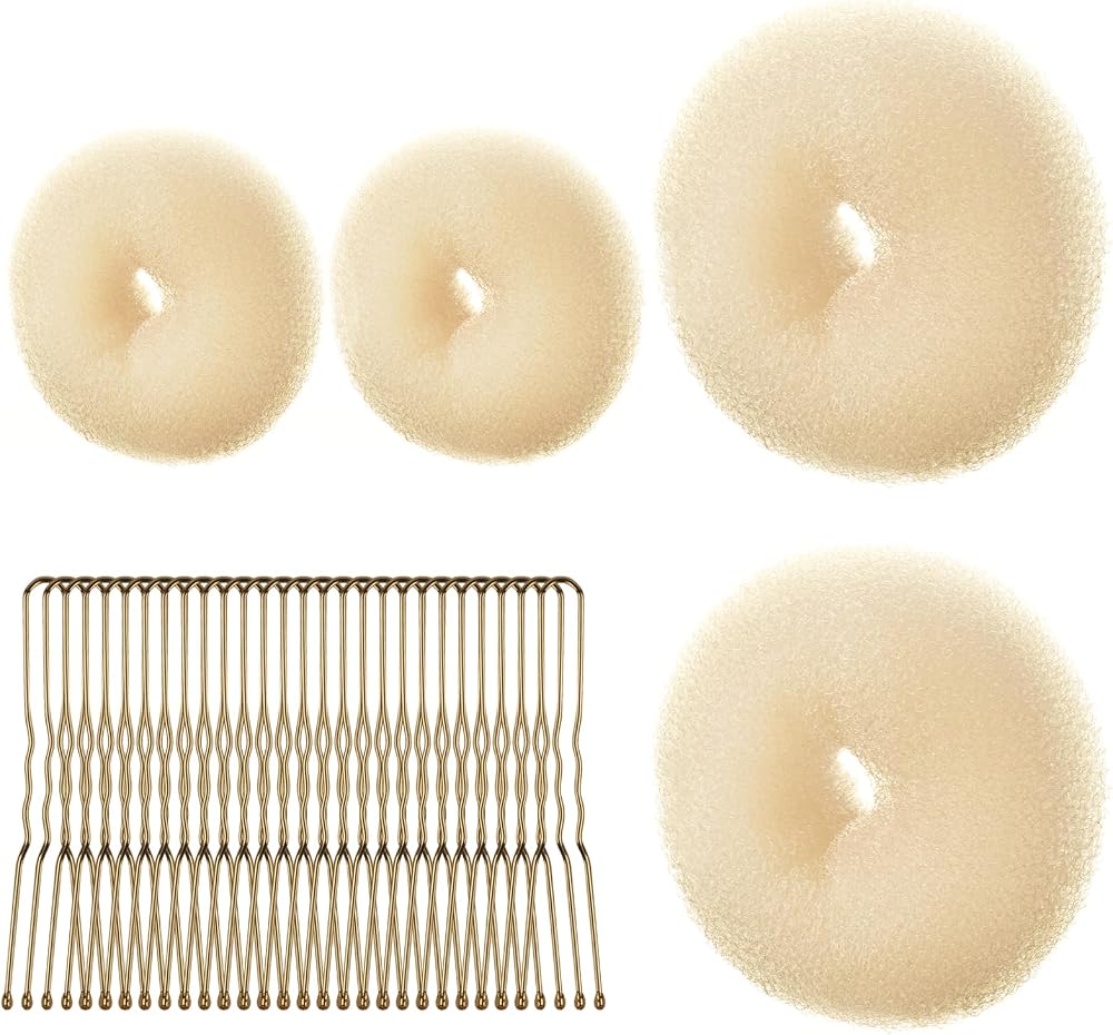 URAQT Hair Donut Bun Maker Set 4 Pcs with 30 Pins Blonde Chignon DIY