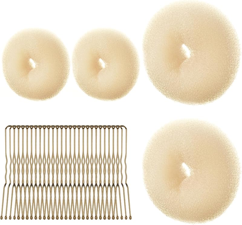 URAQT Hair Donut Bun Maker Set 4 Pcs with 30 Pins Blonde Chignon DIY